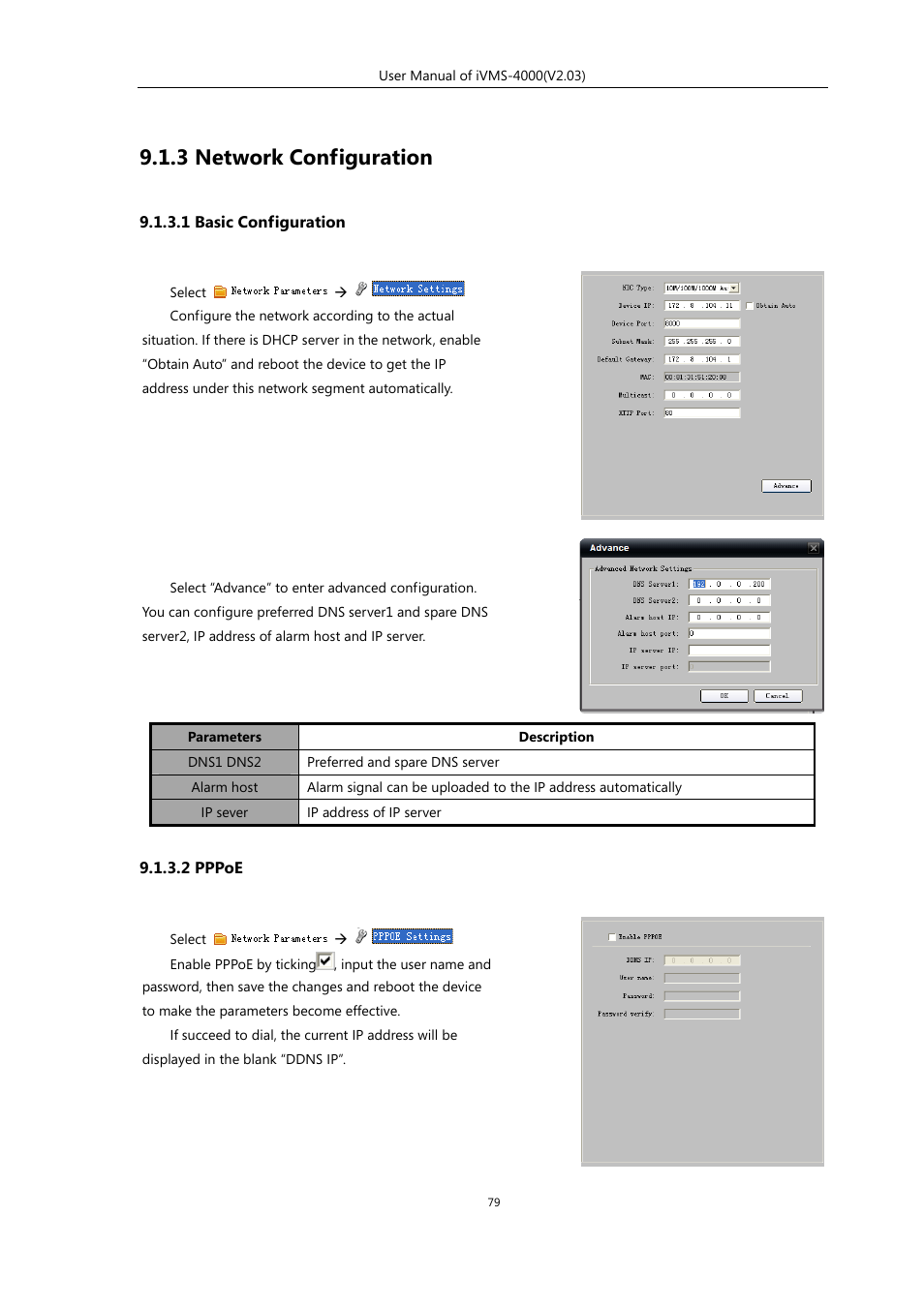 3 network configuration, 1 basic configuration, 2 pppoe | eLine Technology iVMS-4000 V2.03 User Manual | Page 80 / 112