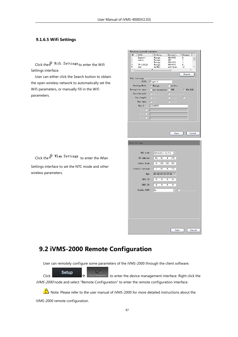 5 wifi settings, 2 ivms-2000 remote configuration | eLine Technology iVMS-4000 V2.03 User Manual | Page 88 / 112