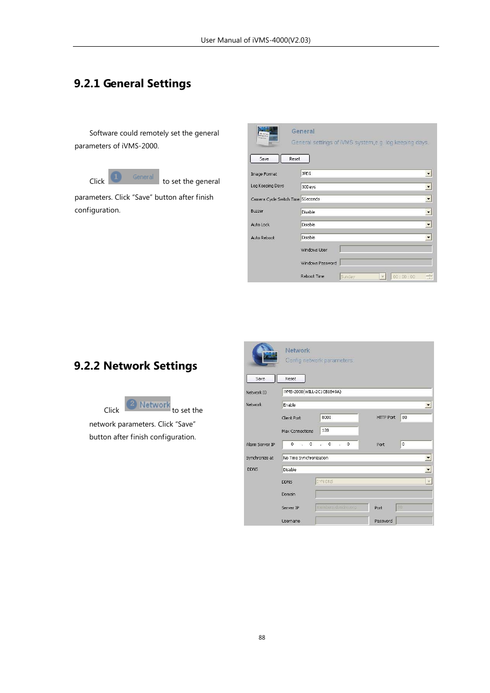 1 general settings, 2 network settings | eLine Technology iVMS-4000 V2.03 User Manual | Page 89 / 112