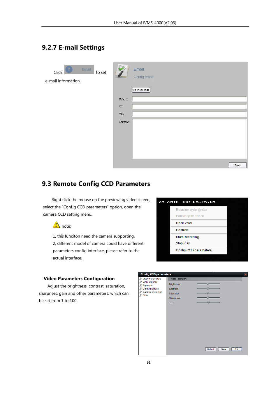 7 e-mail settings, 3 remote config ccd parameters | eLine Technology iVMS-4000 V2.03 User Manual | Page 92 / 112