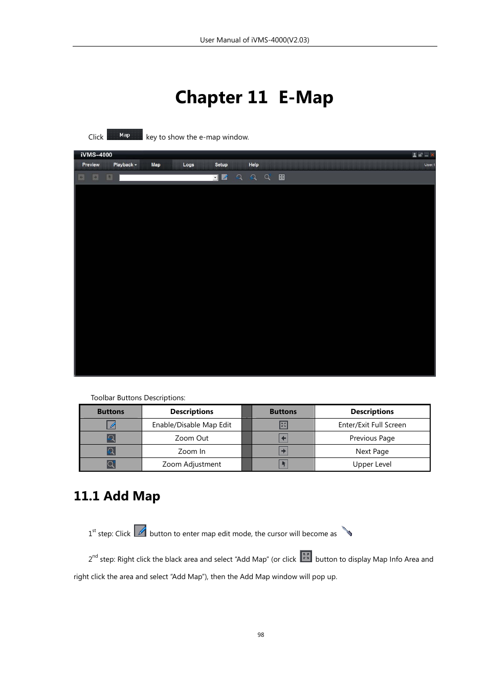 Chapter 11 e-map, 1 add map | eLine Technology iVMS-4000 V2.03 User Manual | Page 99 / 112
