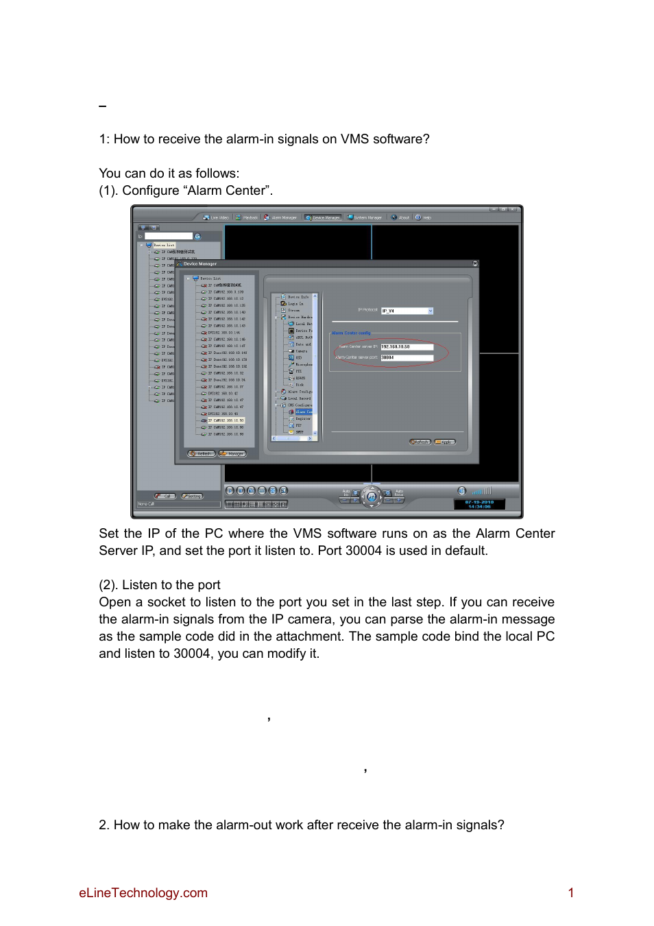 eLine Technology SIP Alarm Settings Guide User Manual | 2 pages