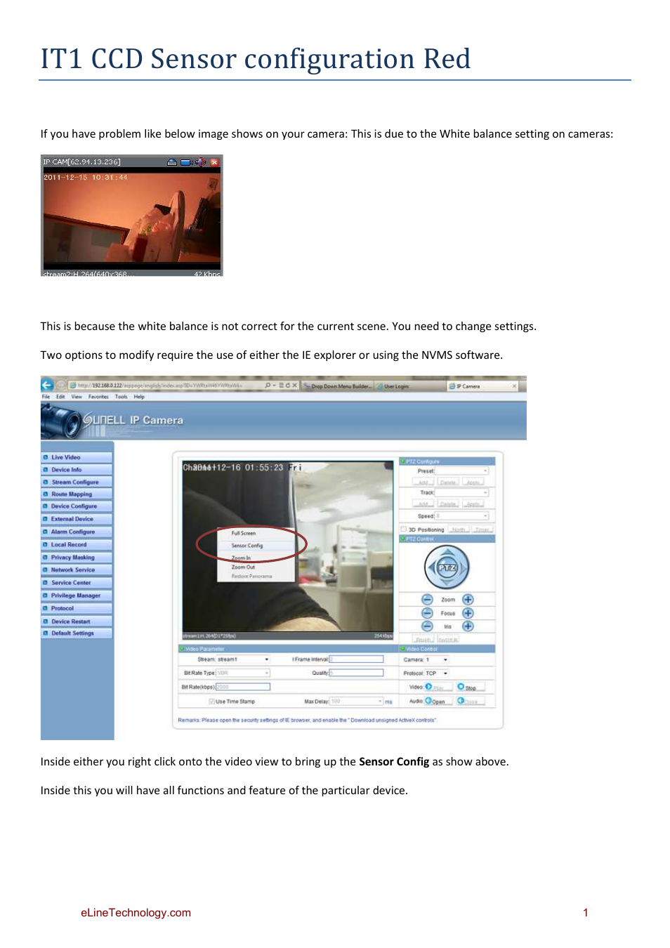 eLine Technology SIP Camera IT1 CCD Sensor Configuration Red User Manual | 2 pages