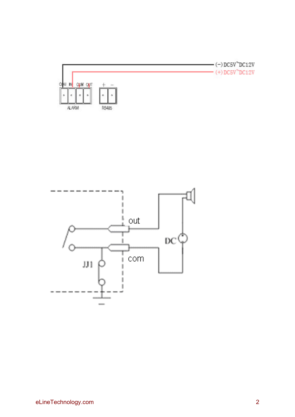 2 alarm input connection, 3 alarm output connection | eLine Technology SIP Hardware Alarm Guide User Manual | Page 2 / 2