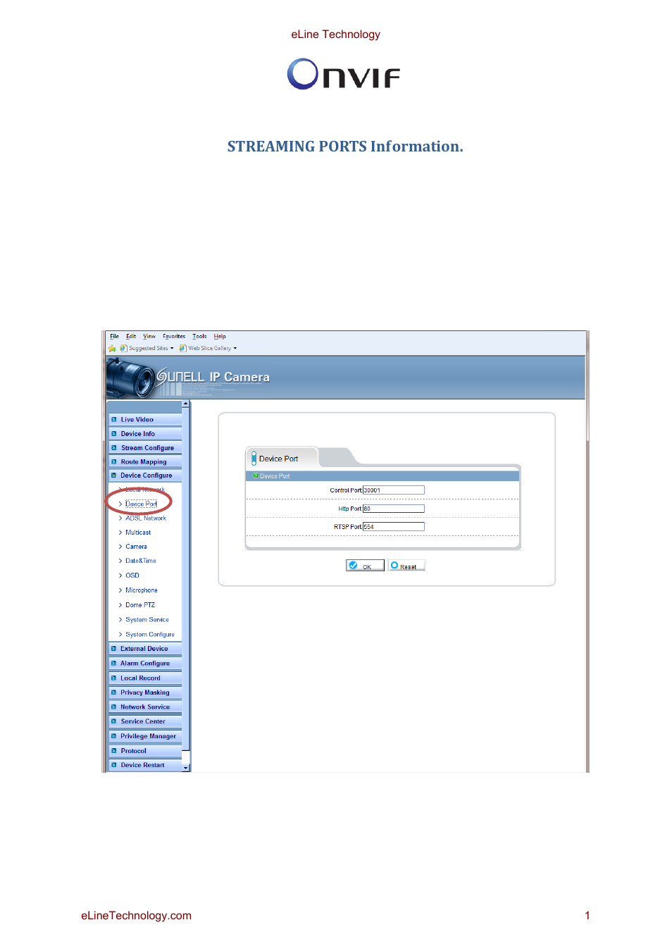 eLine Technology SIP Streaming Ports User Manual | 1 page