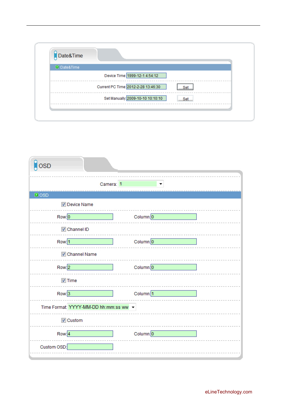 6 date & time, 7 osd settings | eLine Technology SIP Web Browser Guide v1.0 User Manual | Page 11 / 29
