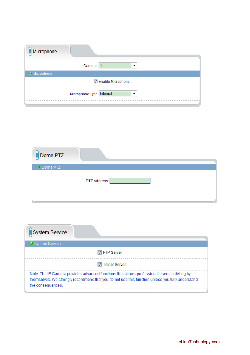 8 microphone setting, 9 dome ptz, 10 system service | eLine Technology SIP Web Browser Guide v1.0 User Manual | Page 12 / 29