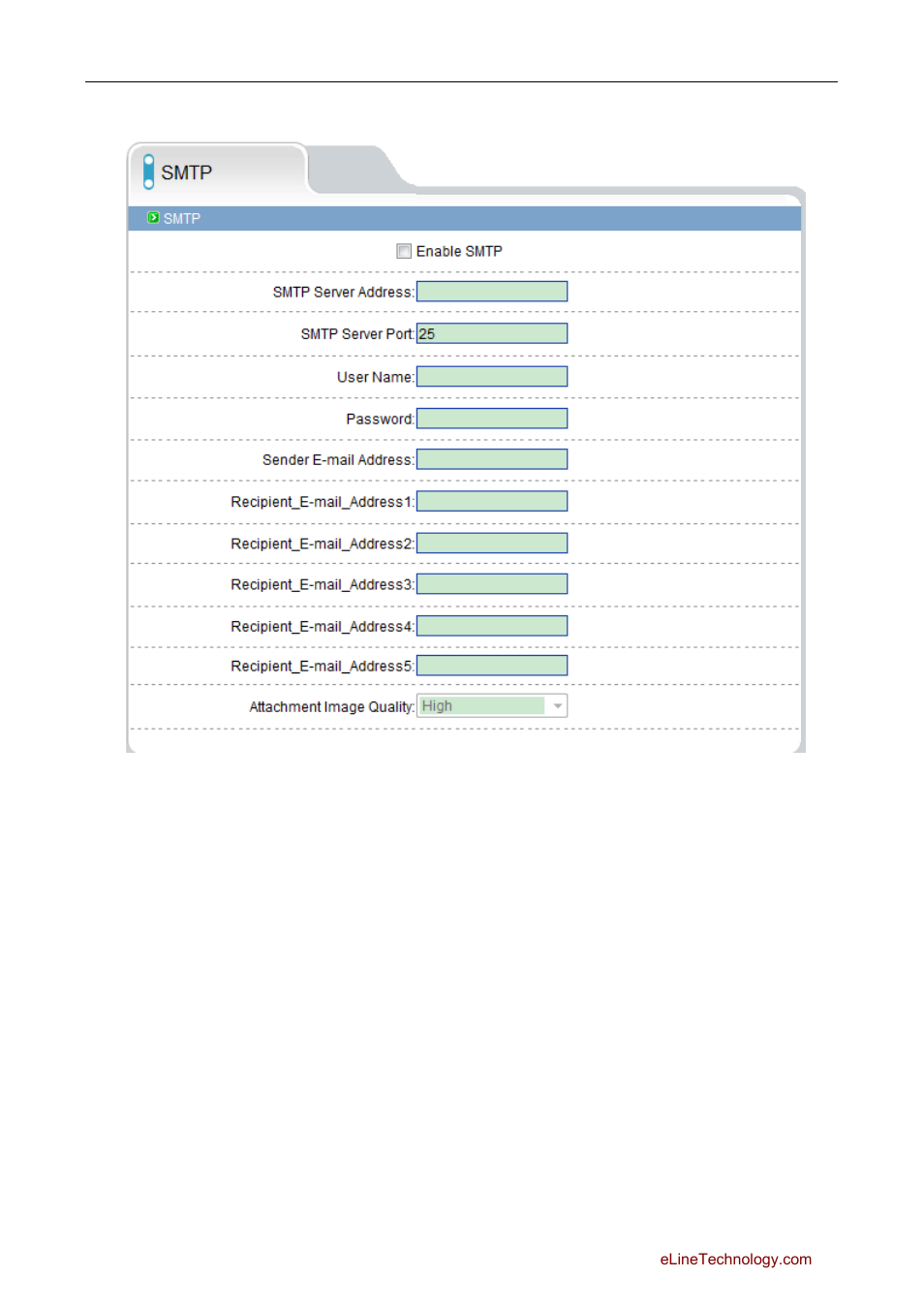 2 smtp | eLine Technology SIP Web Browser Guide v1.0 User Manual | Page 26 / 29
