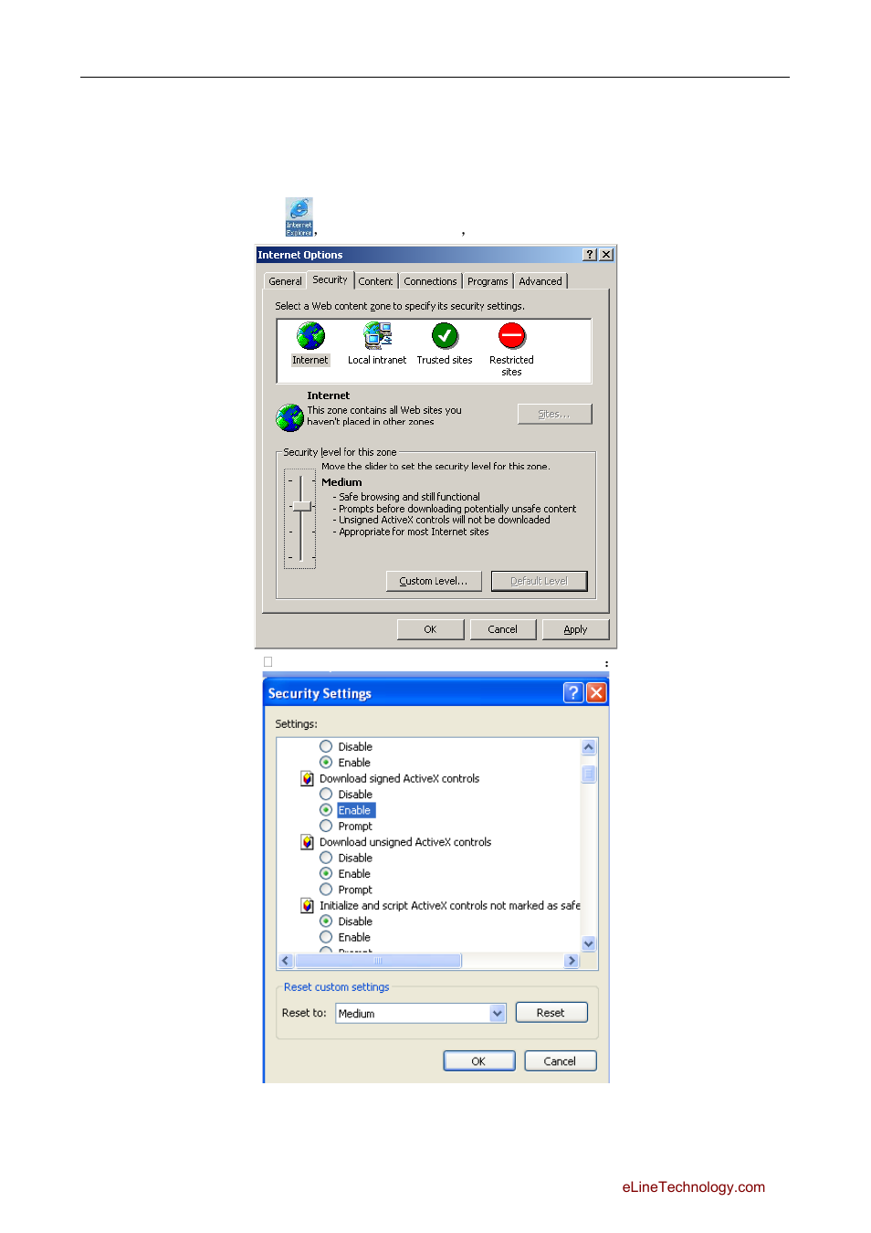First chapter web logging in, 1 activex control setting, Ctive | Control setting | eLine Technology SIP Web Browser Guide v1.0 User Manual | Page 4 / 29