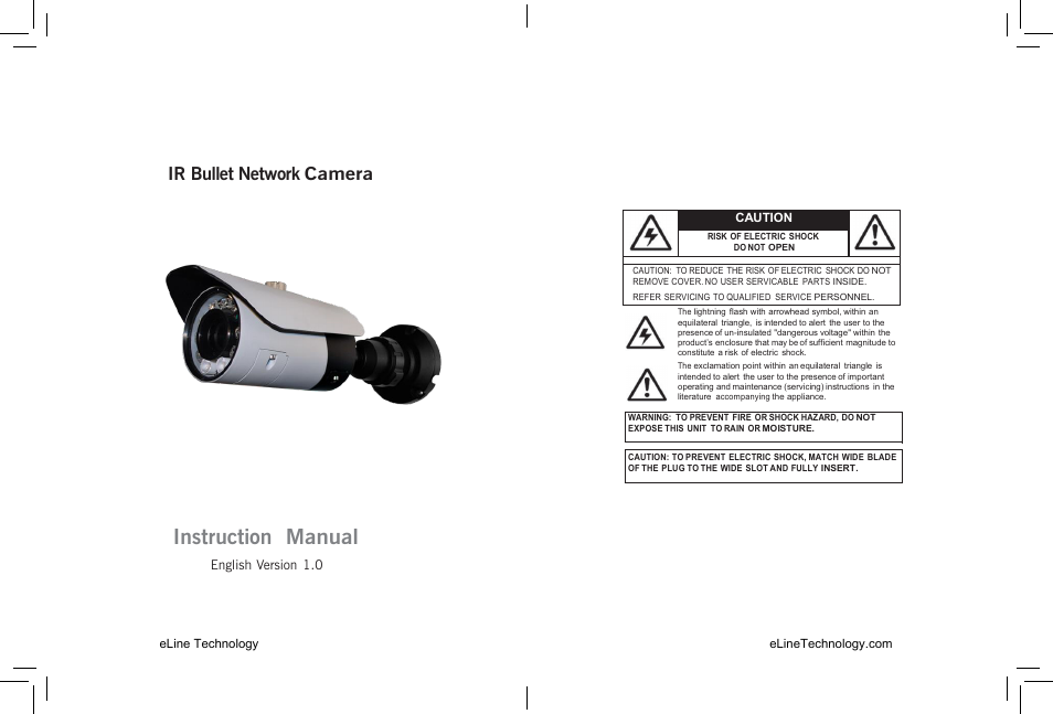 Instruction manual, Ir bullet network camera | eLine Technology SIP-B-R User Manual | Page 2 / 36