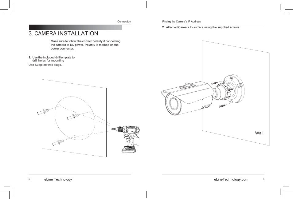 Camera installation, Wall | eLine Technology SIP-B-R User Manual | Page 8 / 36