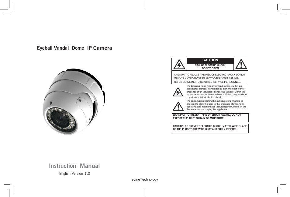 Instruction manual, Eyeball vandal dome ip camera | eLine Technology SIP-ED-R User Manual | Page 2 / 36