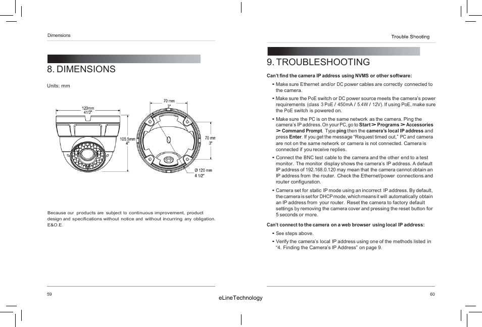 Dimensions, Troubleshooting | eLine Technology SIP-ED-R User Manual | Page 35 / 36