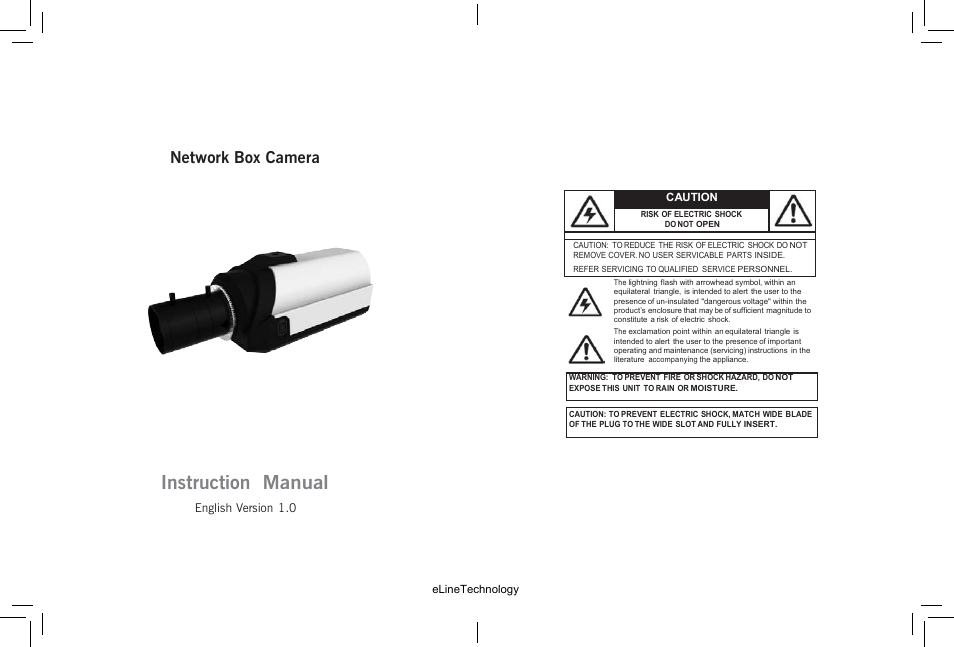Instruction manual, Network box camera | eLine Technology SIP-FB User Manual | Page 2 / 35