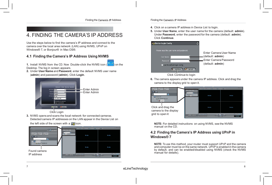 Finding the camera’s ip address | eLine Technology SIP-FB User Manual | Page 9 / 35