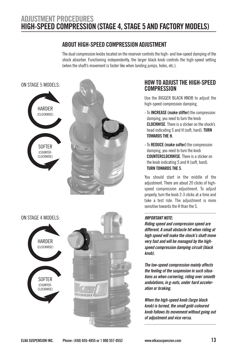 About high-speed compression adjustment, How to adjust the high-speed compression | Elka Suspension SHOCK ABSORBERS User Manual | Page 13 / 24