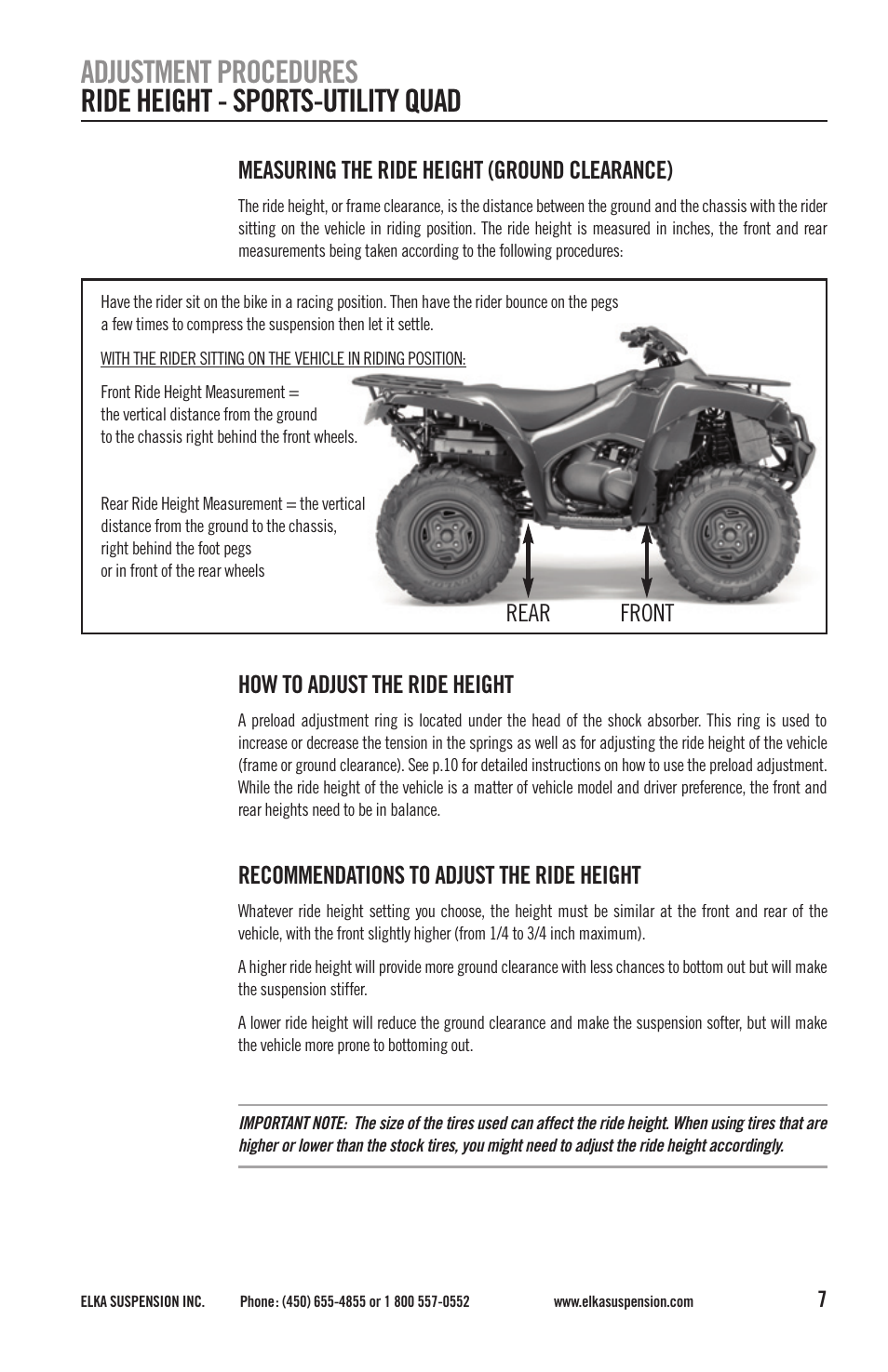 Measuring the ride height (ground clearance), How to adjust the ride height, Recommendations to adjust the ride height | Elka Suspension SHOCK ABSORBERS User Manual | Page 7 / 24