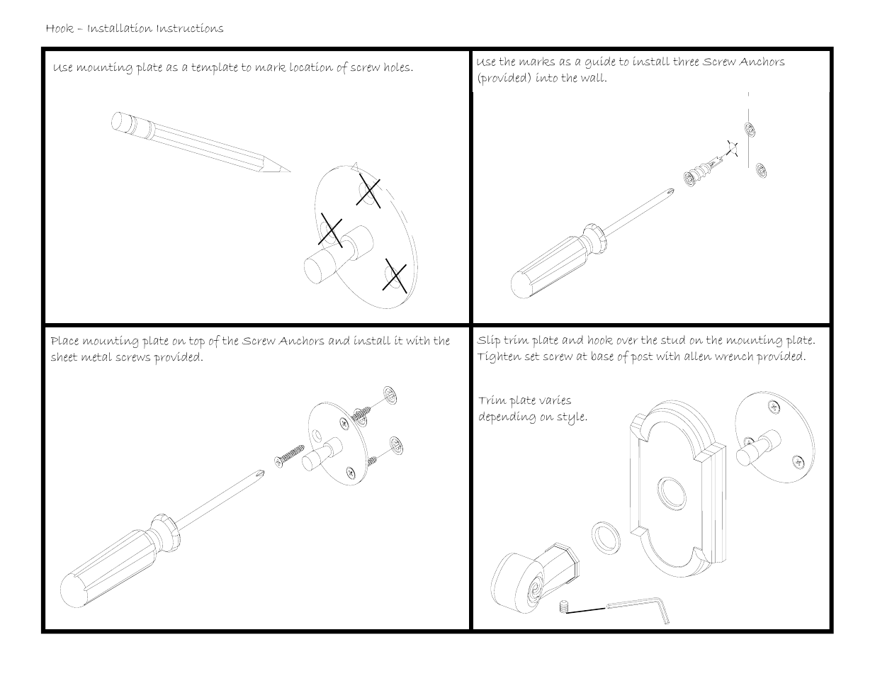 Emtek Single Hook User Manual | 1 page