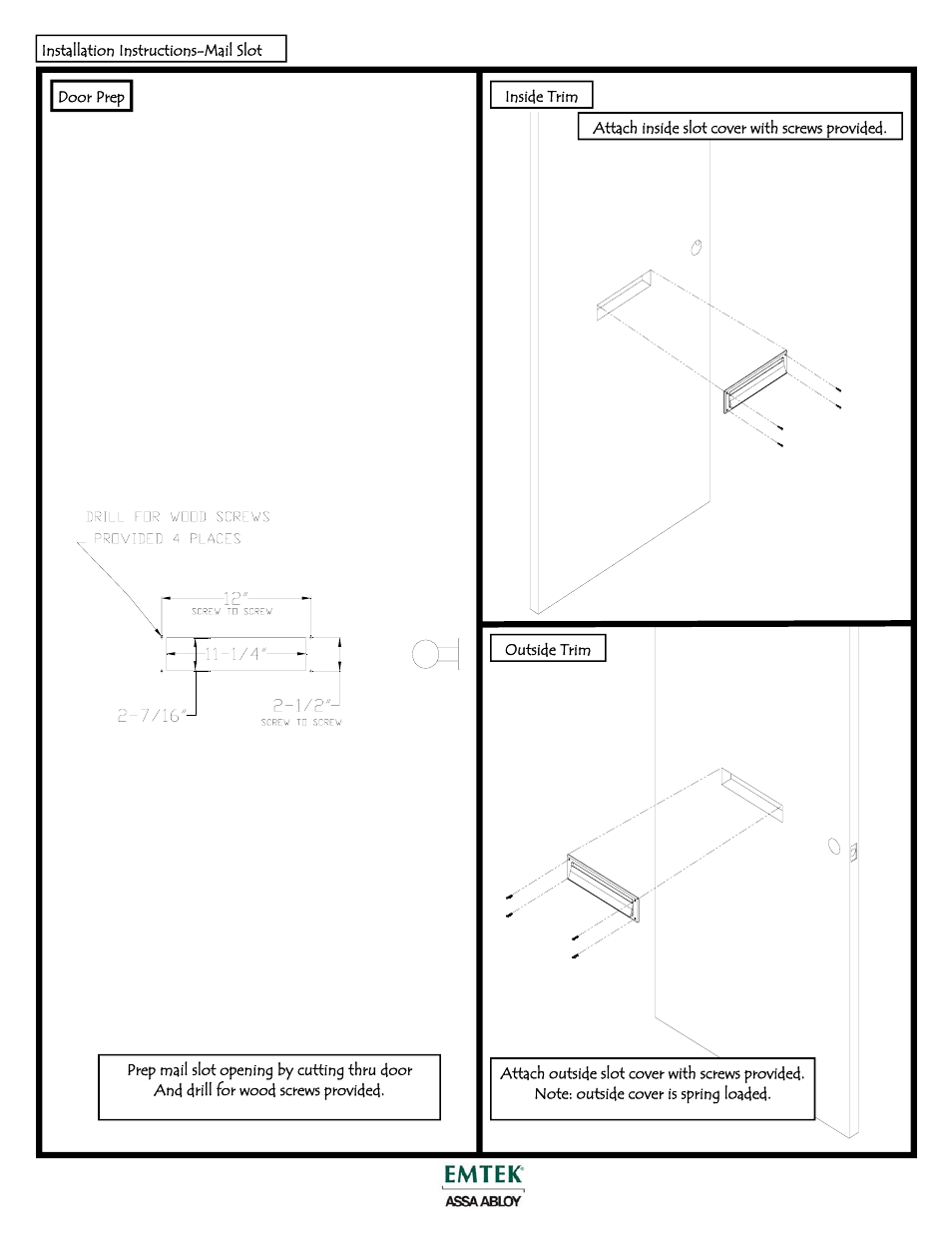 Emtek Mail Slot Door User Manual | 1 page
