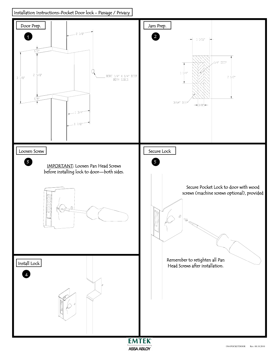 Emtek Pocket Door Lock Door User Manual | 1 page