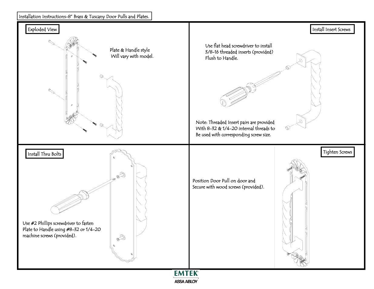 Emtek Brass & Lost Wax 8-Inch Pulls on Pull Plates User Manual | 1 page