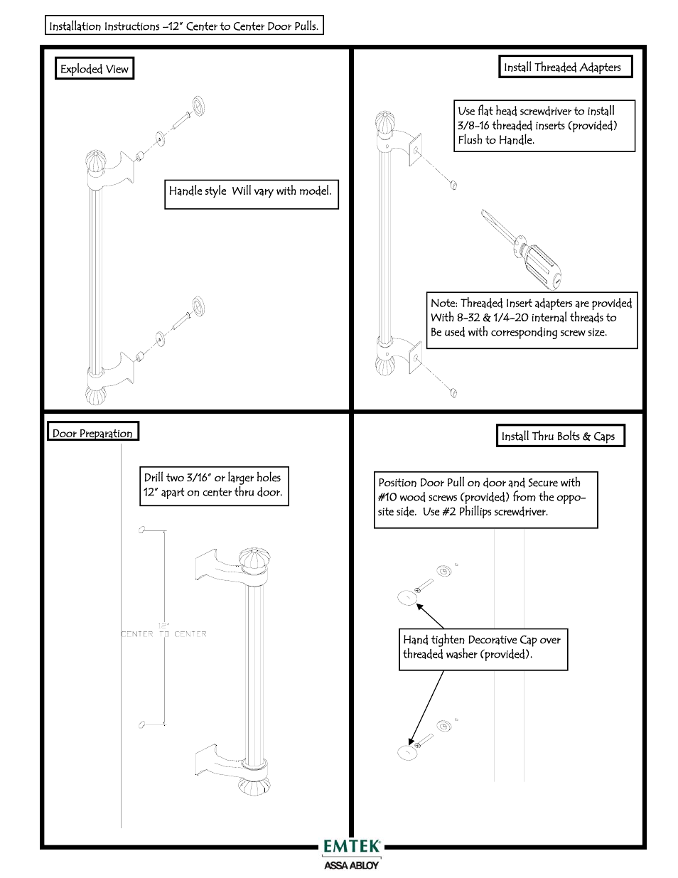 Emtek Brass & Lost Wax 12-Inch Pulls User Manual | 1 page