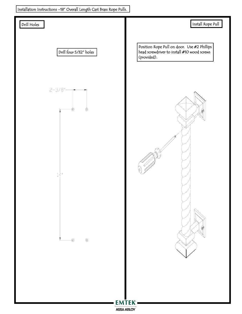 Emtek Brass 18 & 24-Inch Rope Pull User Manual | 1 page