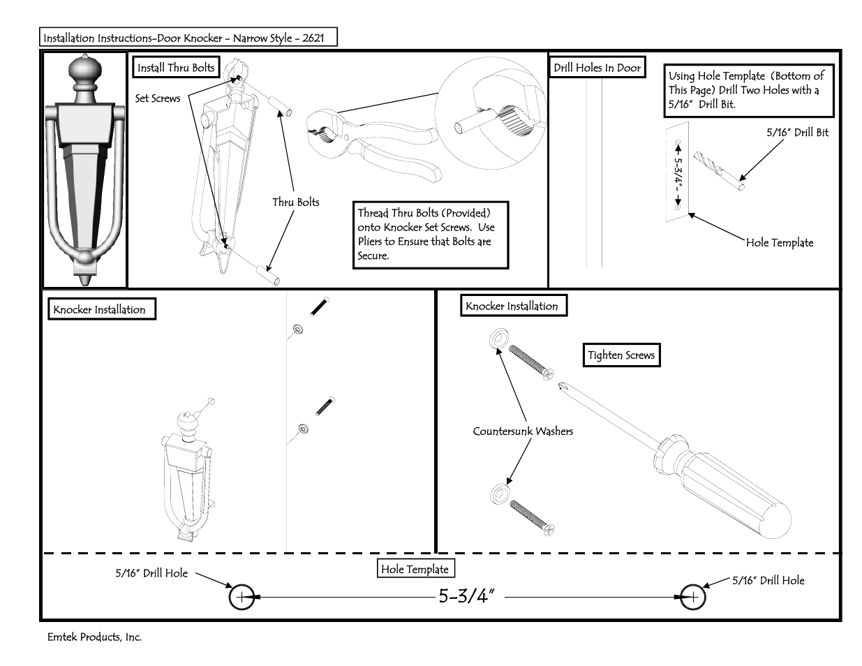 Emtek Door Knocker-Narrow Style User Manual | 1 page
