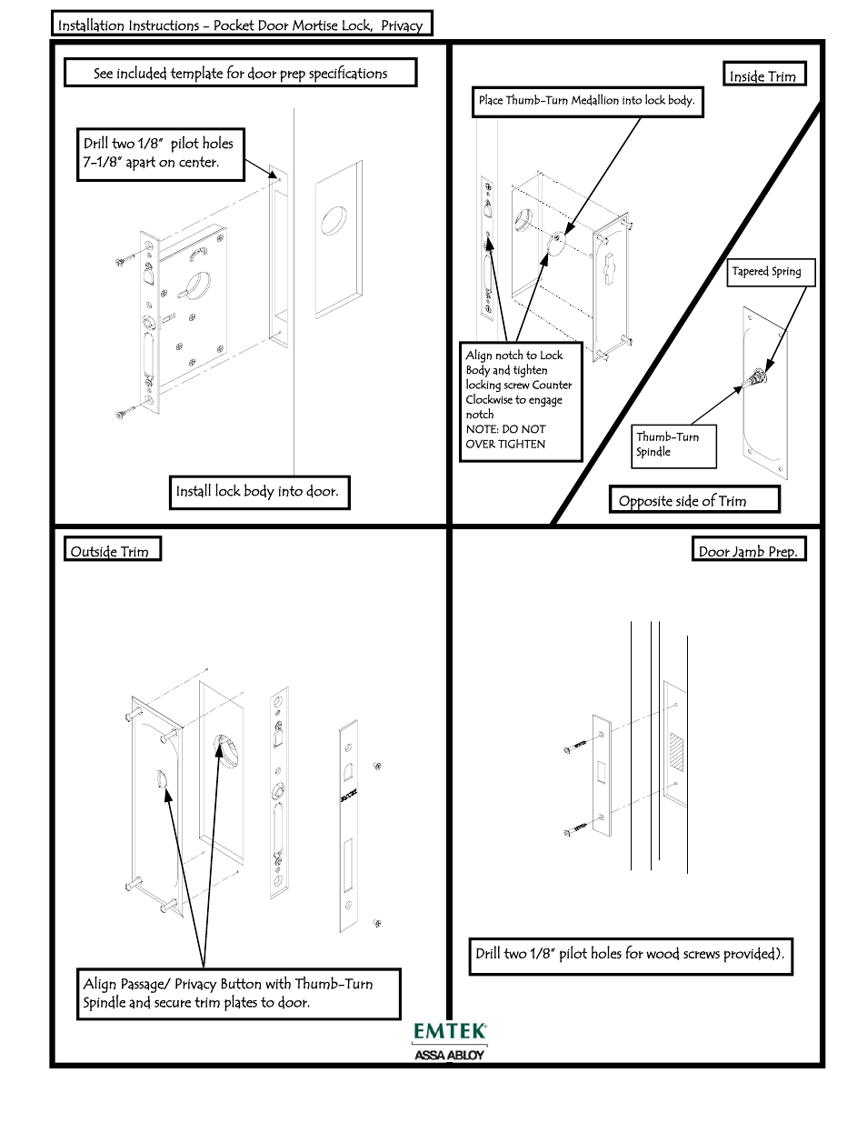Emtek Pocket Door Mortise Lock-Privacy User Manual | 1 page