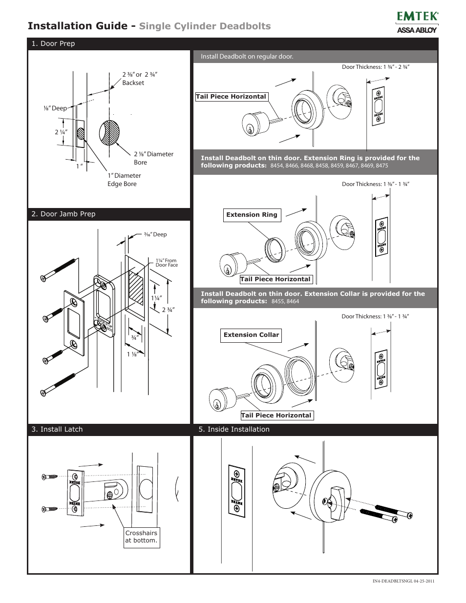 Emtek Single Cylinder Deadbolt User Manual | 1 page