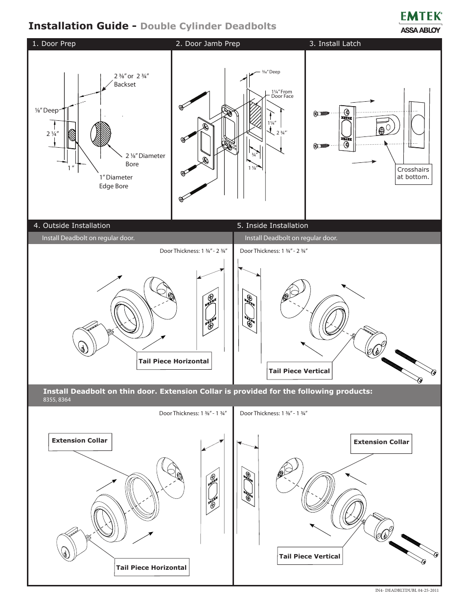 Emtek Double Cylinder Deadbolt User Manual | 1 page
