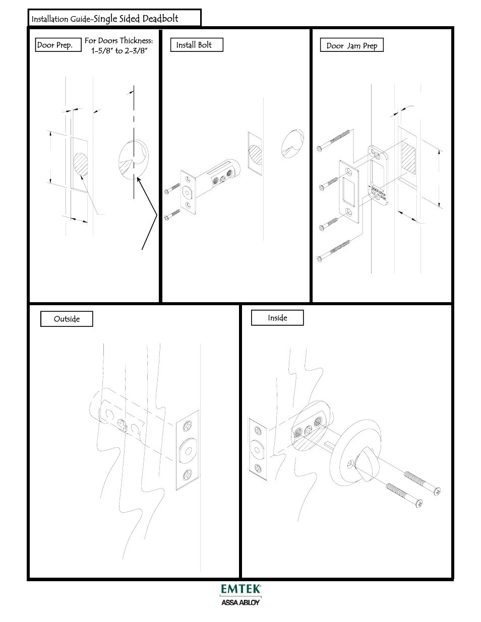 Emtek Single Sided Deadbolt User Manual | 1 page