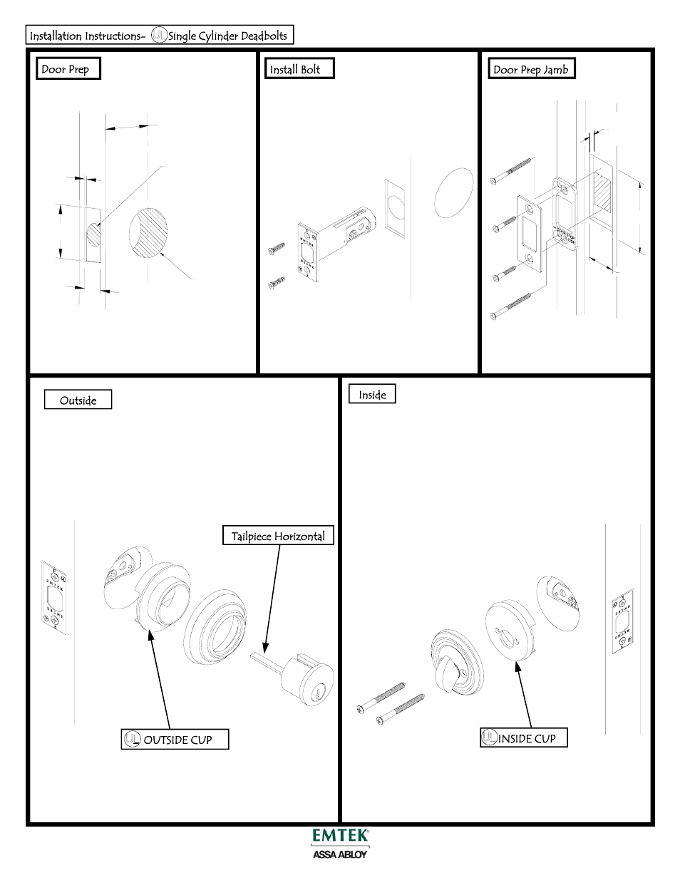 Emtek UL-Listed Deadbolt User Manual | 1 page