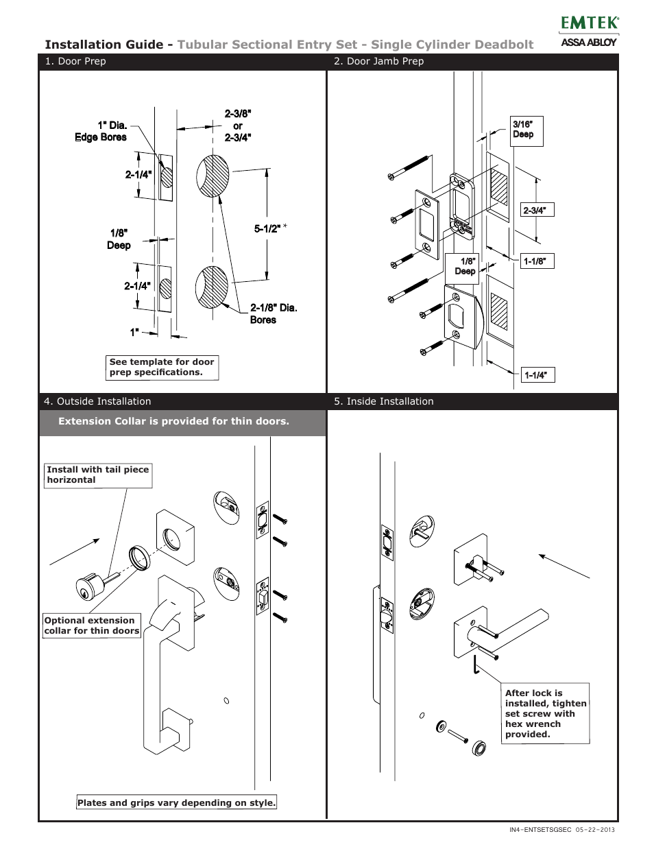 Emtek Sectional Single Cylinder Entry User Manual | 1 page