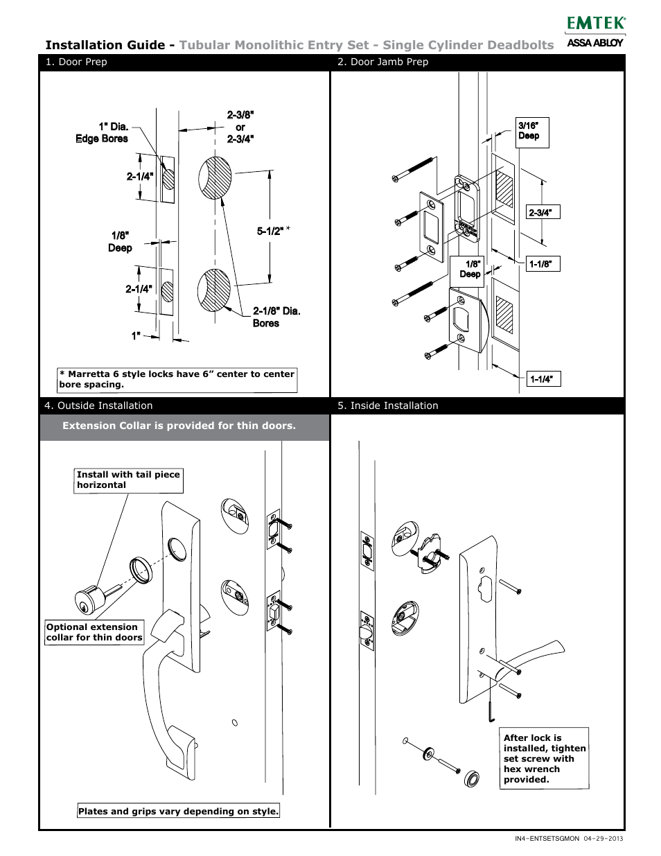 Emtek Monolithicl Single Cylinder Entry User Manual | 1 page