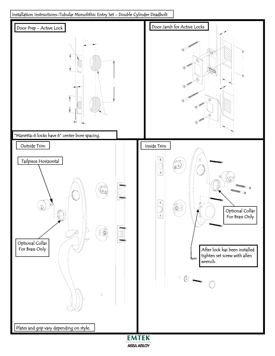Emtek Monolithicl Double Cylinder Entry User Manual | 1 page