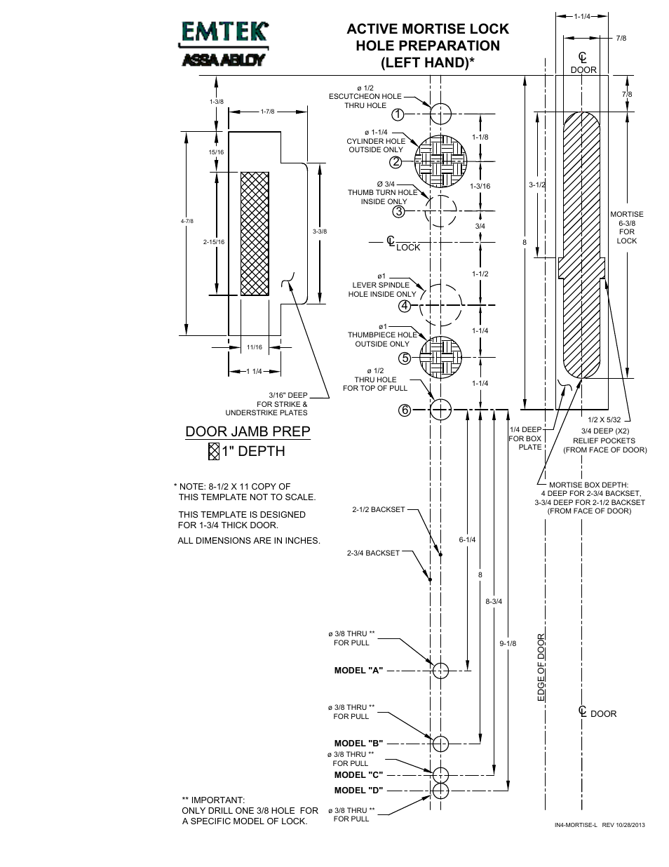 Emtek Active Mortise Lock Door Prep - Left Hand User Manual | 1 page
