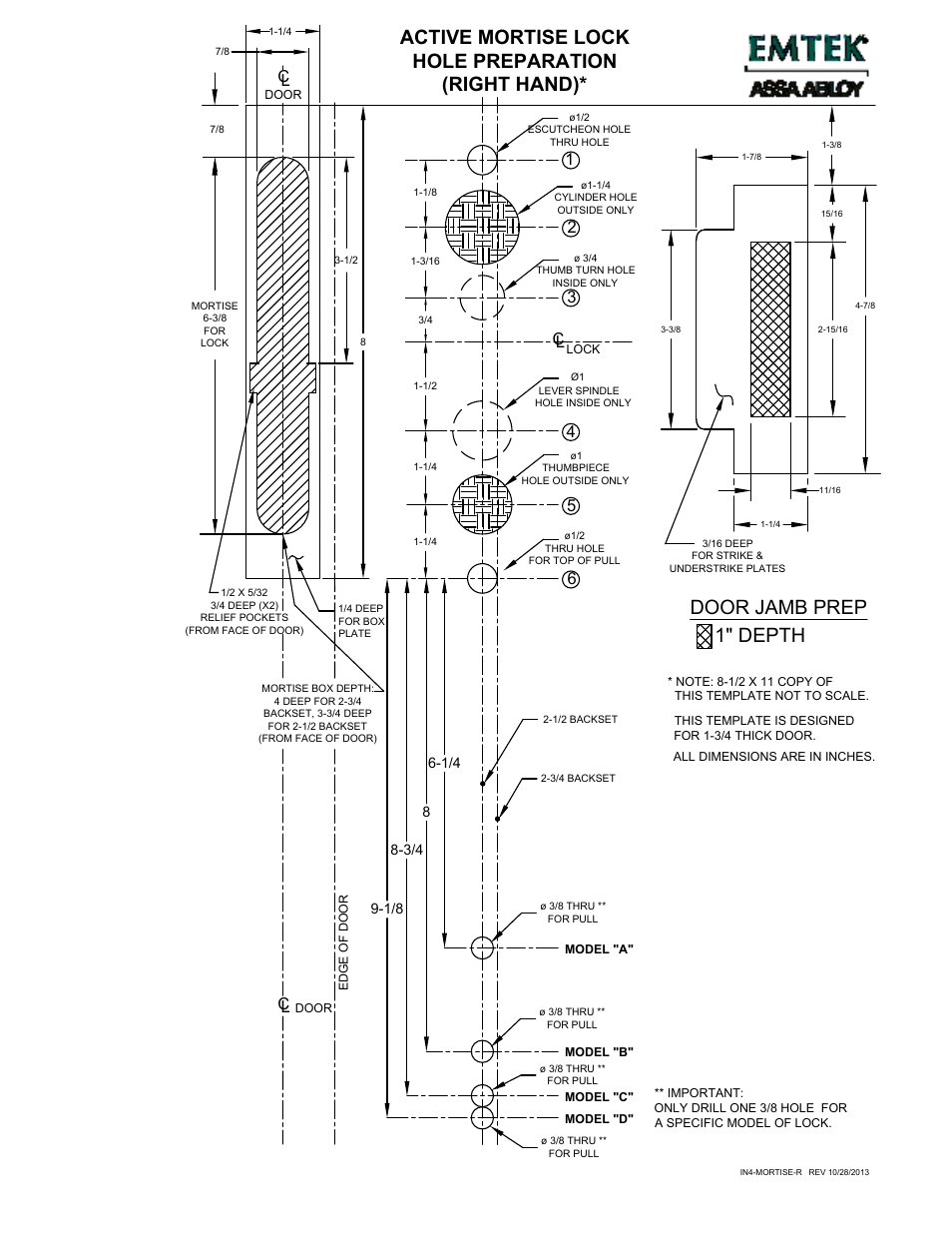 Emtek Active Mortise Lock Door Prep - Right Hand User Manual | 1 page