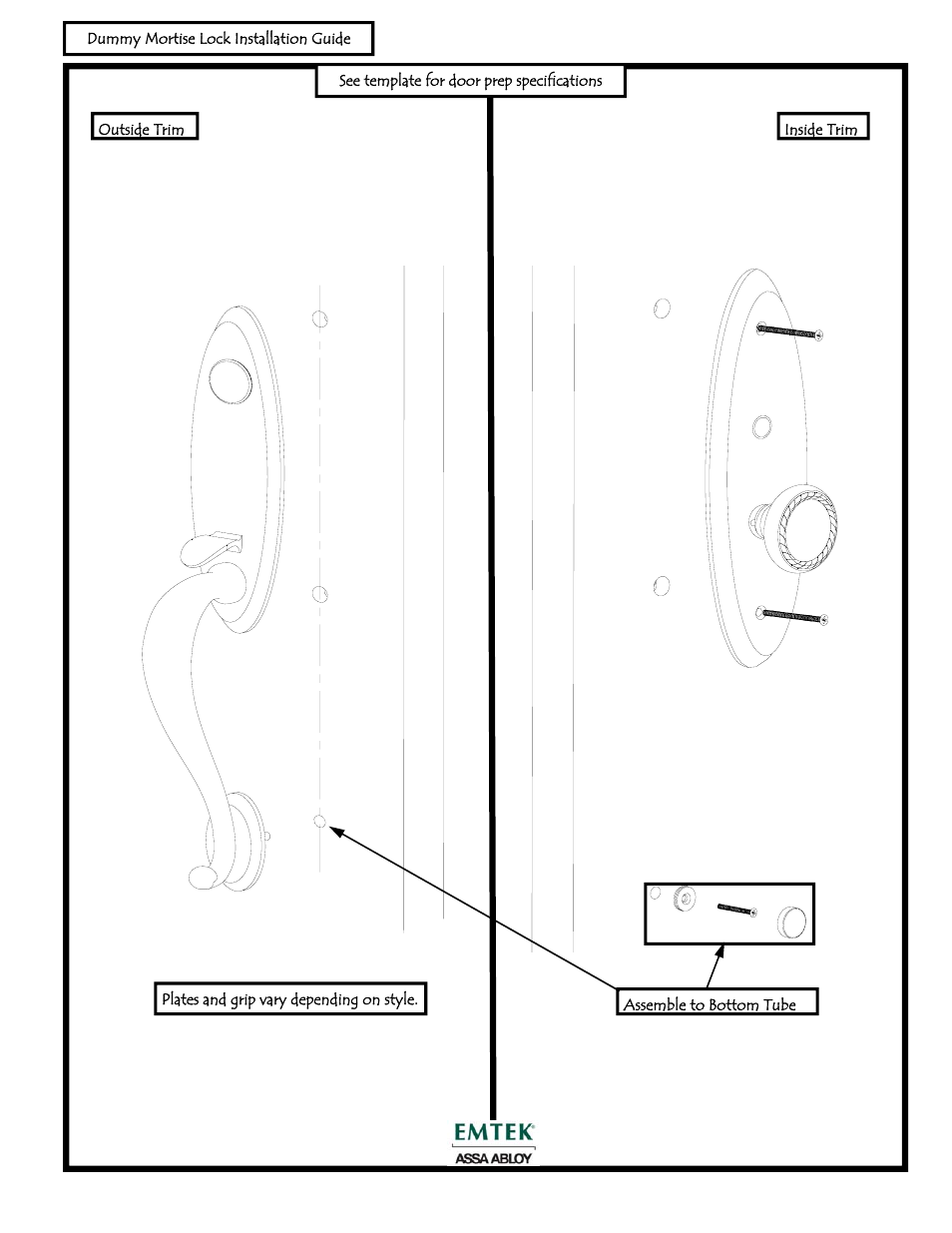 Emtek Dummy Mortise Lock User Manual | 1 page