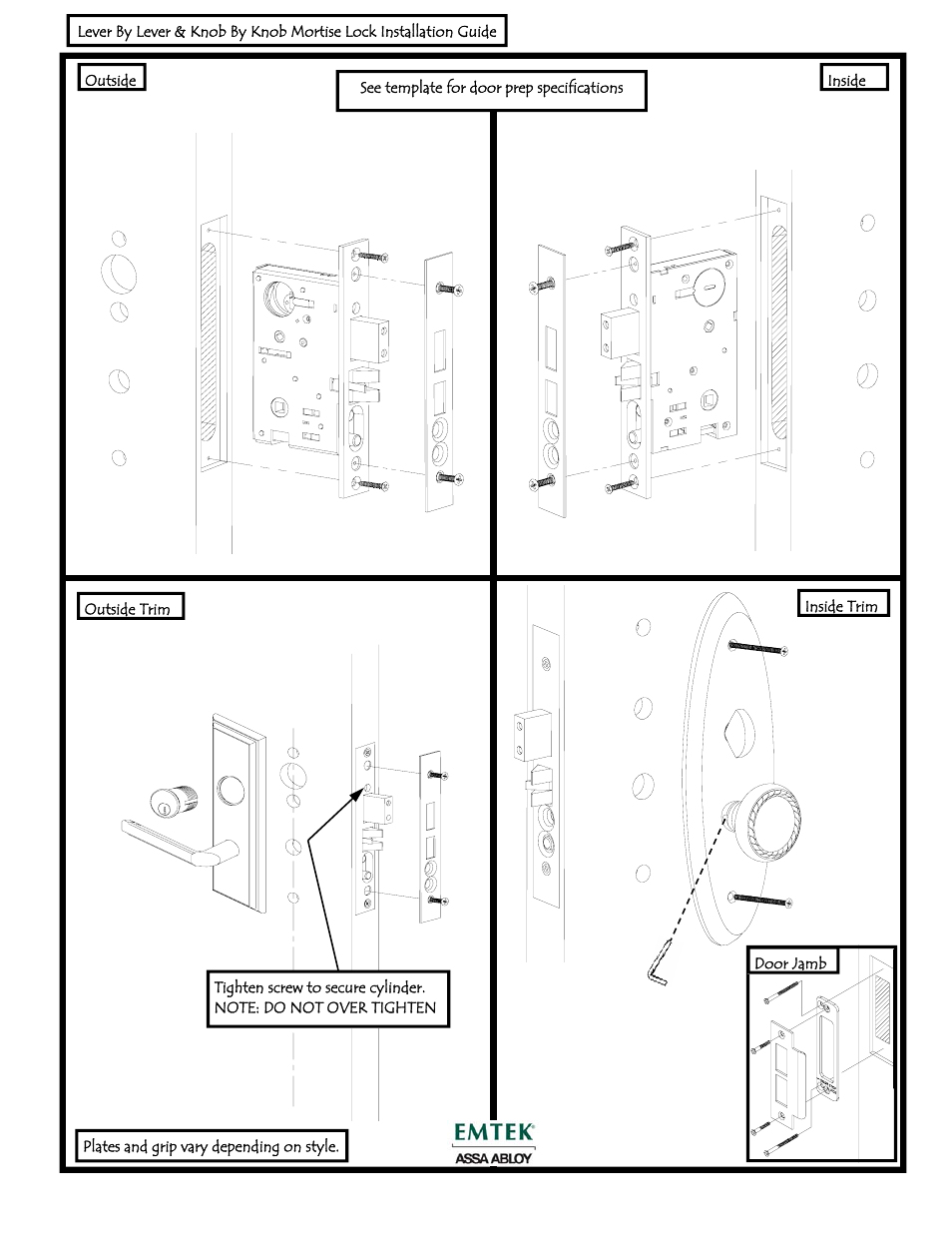 Emtek Lever by Lever Active Mortise Lock User Manual | 1 page