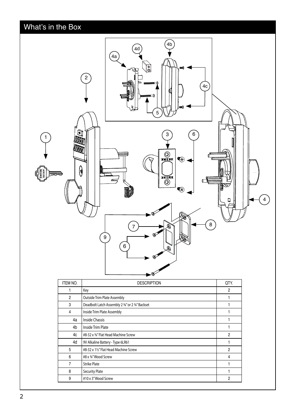 What’s in the box | Emtek Keypad Deadbolt Locksets User Manual | Page 2 / 12