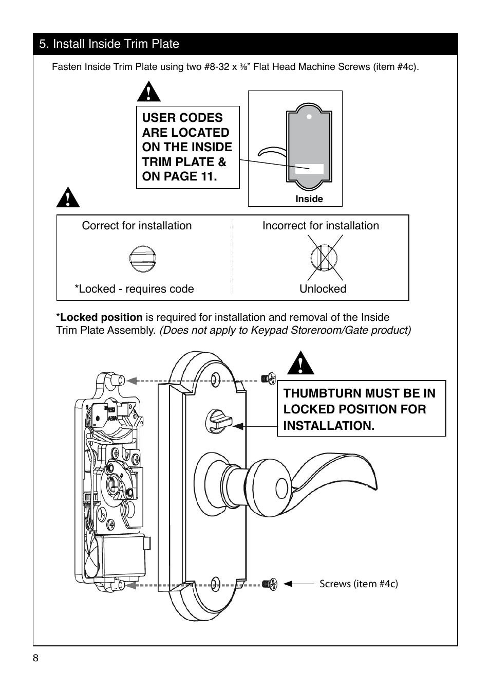 Emtek Keypad Leverset Locksets User Manual | Page 8 / 12