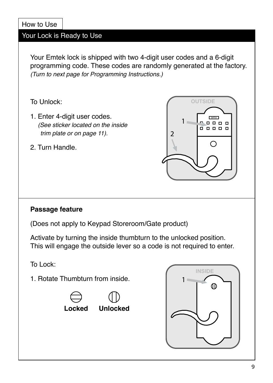 Emtek Keypad Leverset Locksets User Manual | Page 9 / 12