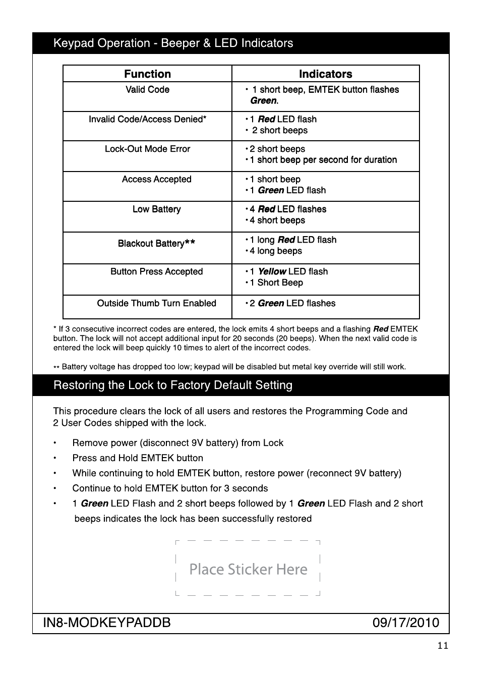 Emtek Modern Keypad Deadbolt Locksets User Manual | Page 11 / 12