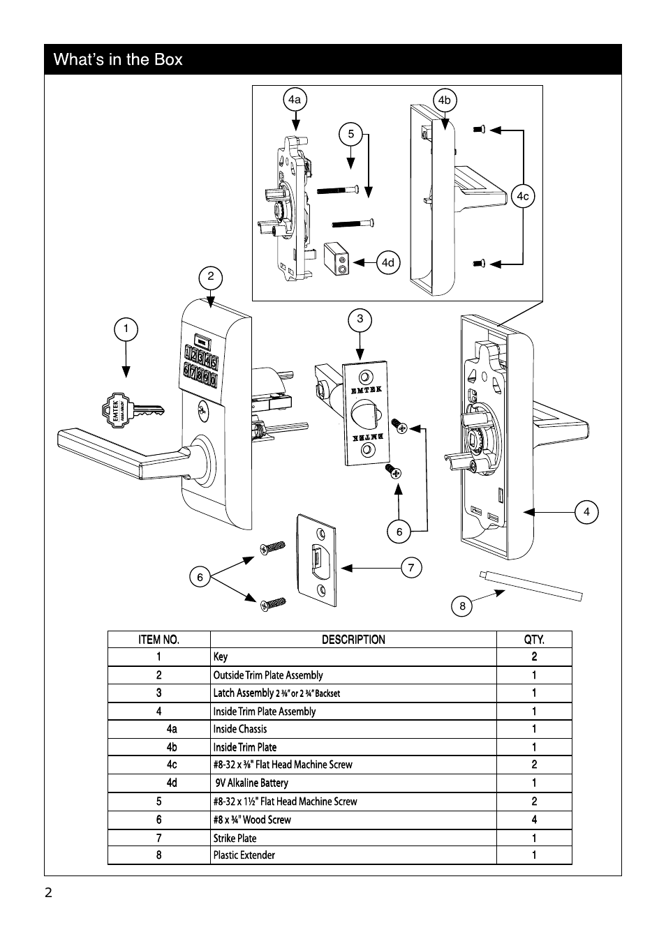 Emtek Modern Keypad Leverset Locksets User Manual | Page 2 / 12