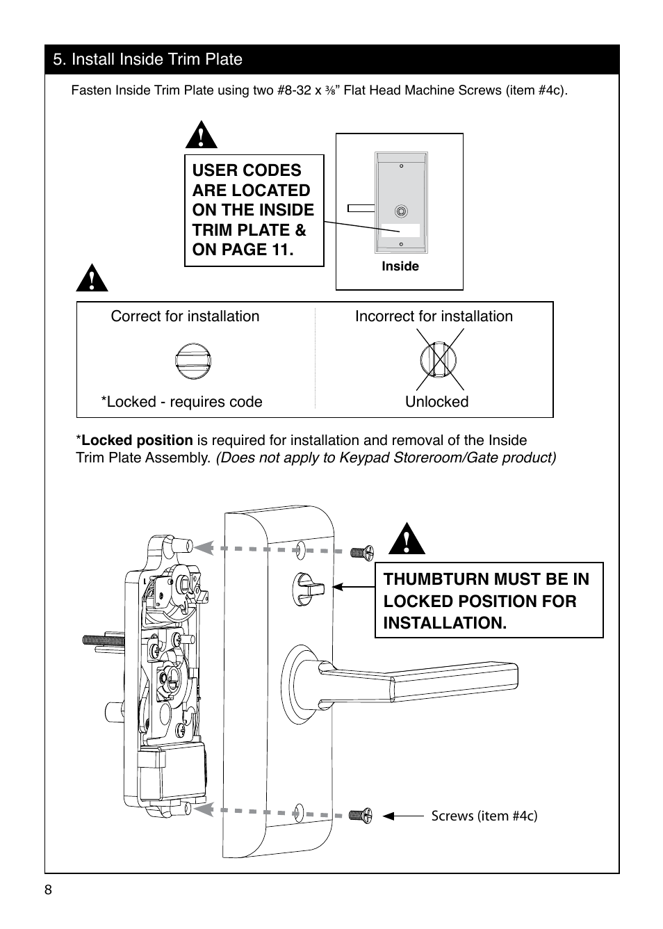 Emtek Modern Keypad Leverset Locksets User Manual | Page 8 / 12