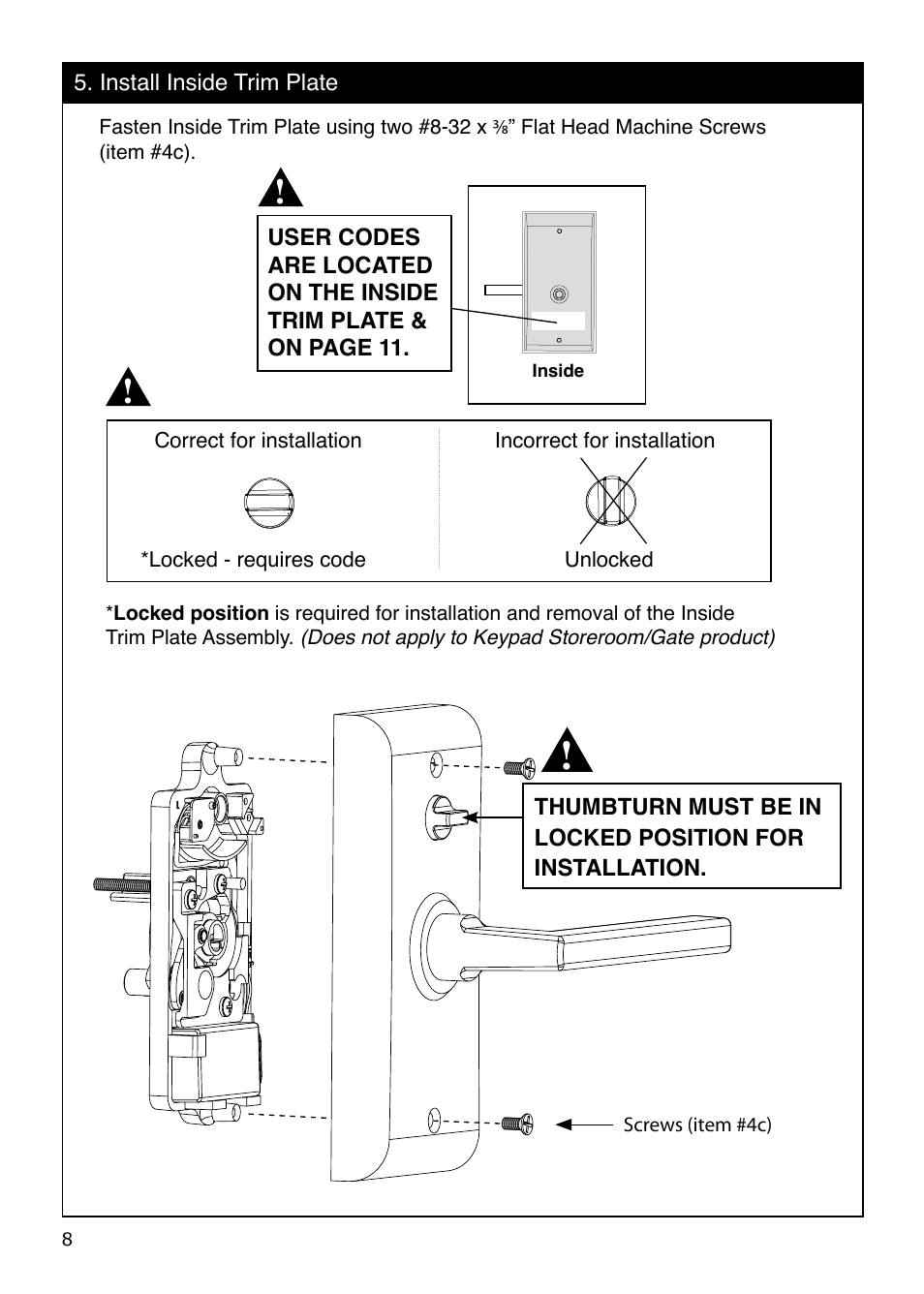 Emtek EMTouch Keypad Leversets Locksets User Manual | Page 8 / 12