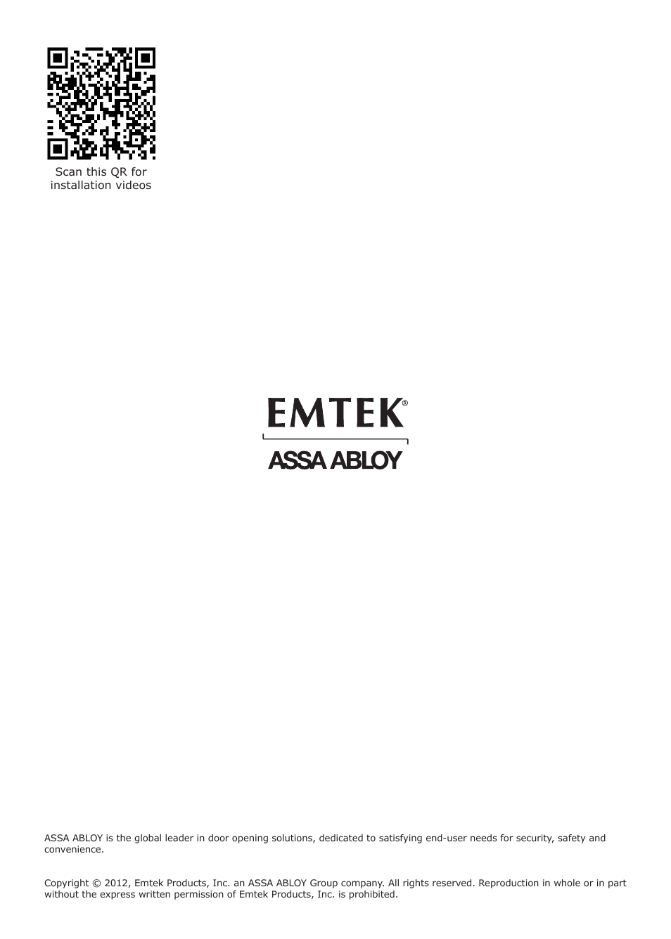 Emtek EMTouch Classic Style Electronic Keypad Deadbolt Locksets User Manual | Page 12 / 12