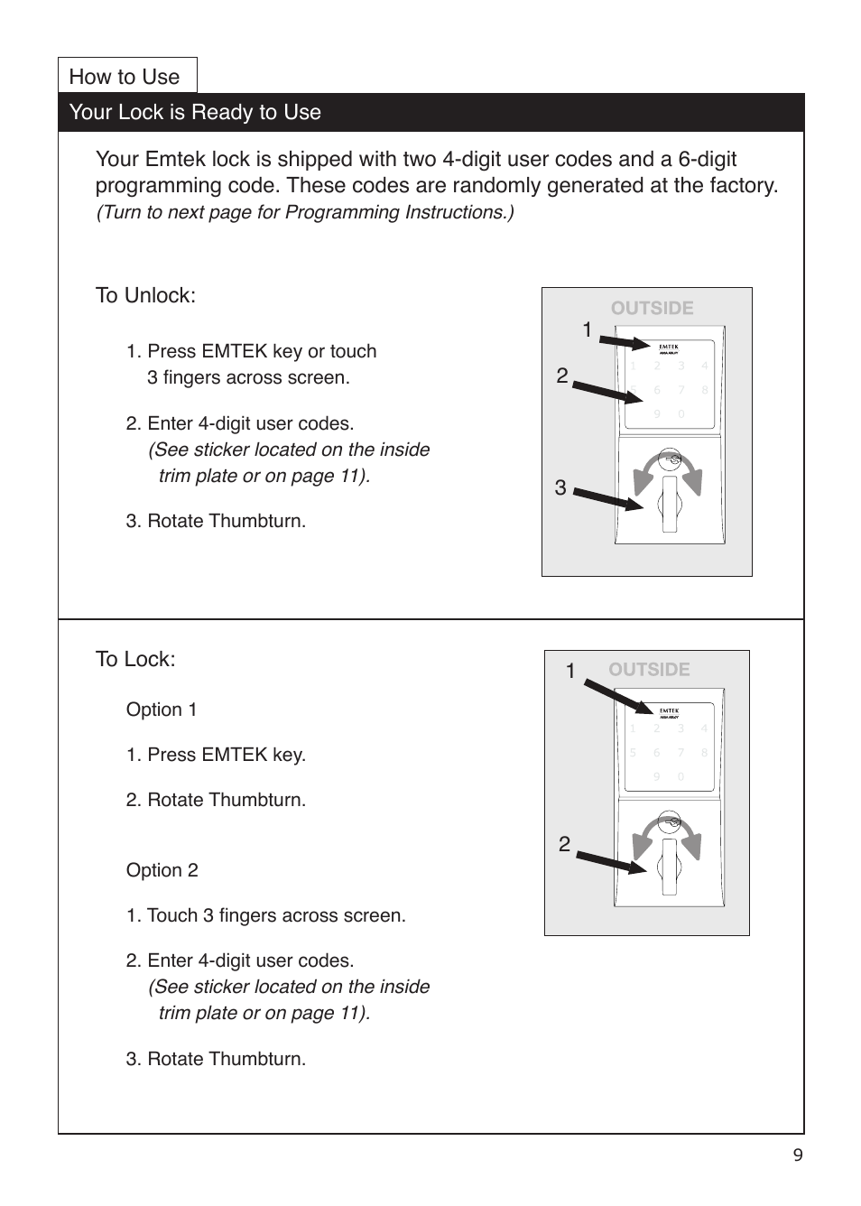 Emtek EMTouch Classic Style Electronic Keypad Deadbolt Locksets User Manual | Page 9 / 12