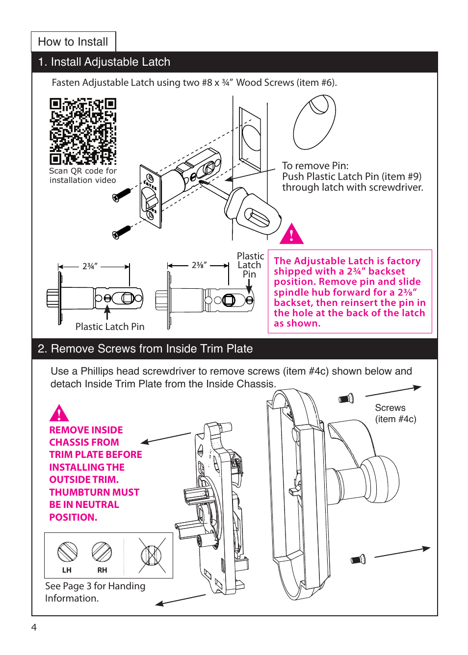 Emtek Keypad Leverset Locksets (Adjustable Latch) User Manual | Page 4 / 12